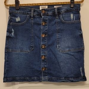 Kensie Jeans Vintage Luxe High Rise Denim Skirt NWOT sz 6/28 Dark Distressed